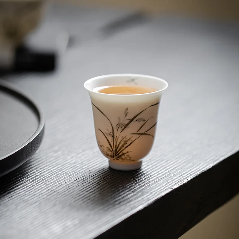 Pure Hand-painted Orchid Fragrance Cup Home Master Cup Ceramic Tea Cup Kung Fu Tea Set Simple Style Single Cup Чайная чашка