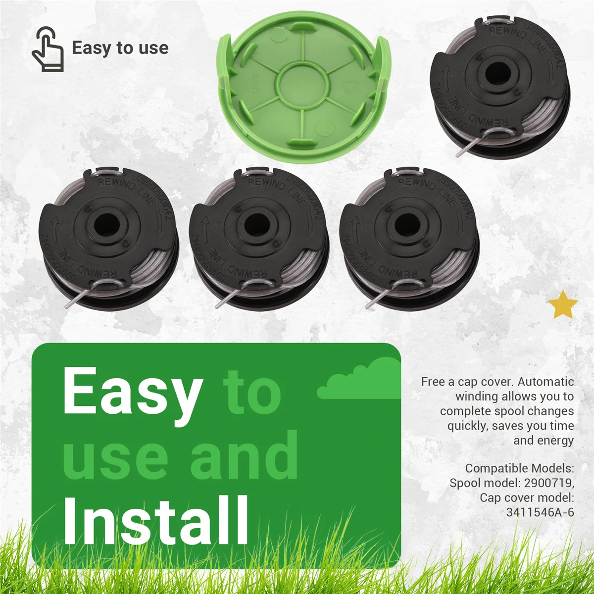 Tools Weed Eater Dual Line String Trimmer Replacement Spool for Greenworks 2900719,20Ft 0.065Inch (4 Spool + 1 Cap)