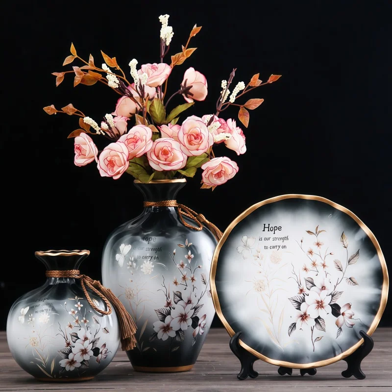 Luxury Ceramic Vase Set of 3 New Chinese Style Floral Home Decor for Living Room Table Centerpiece Elegant Gift