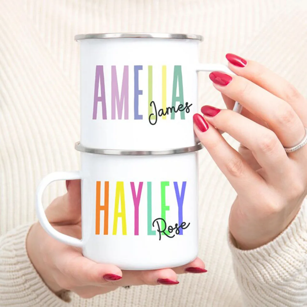 

Personalized Name Mug Custom Rainbow Enamel Camp Cup Colorful Name Mug Preschool Girl Boy Name Mug Birthday Gift for Kids Adults