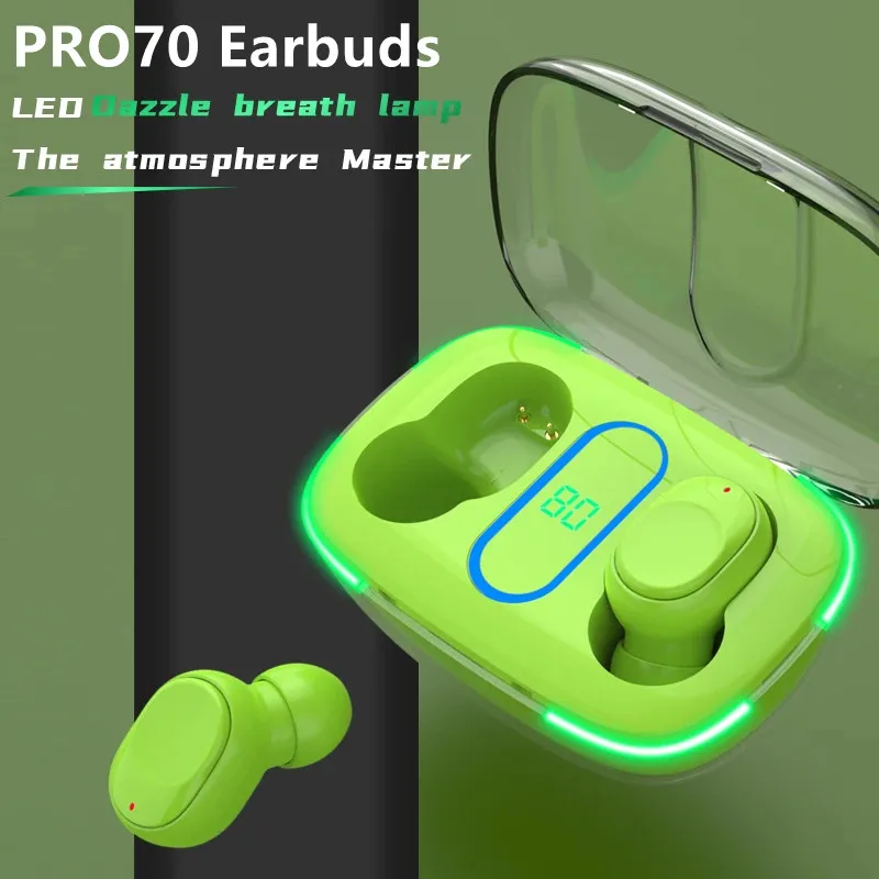 Original TWS Air Pro70 Wireless Bluetooth Headset with Mic LED Colorful Display Earbuds Wireless Charging Headphones for Phone