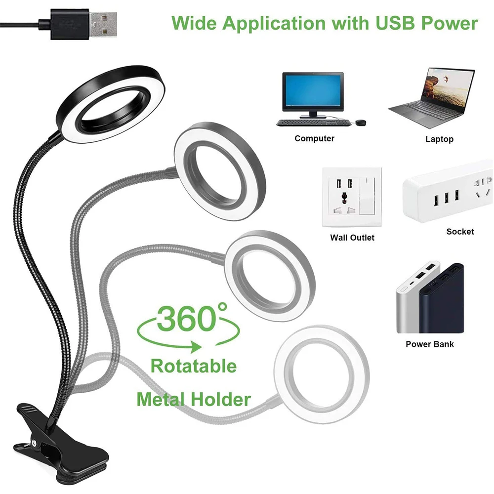 USBデスクランプ,調節可能なクリップ付きの調節可能なLEDデスクランプ,目の保護,夜間の作業に最適,柔軟で簡単