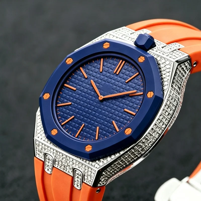 Silver Moissanite‑Style Stainless Steel Mod Case Kit, Multi‑Color Free‑Match Silicone Strap for Swatch Royal Pop
