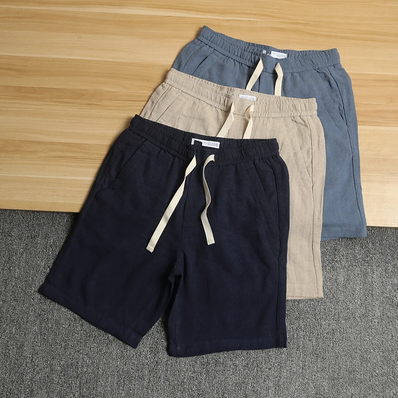 

Men's Casual Waed Linen orts Five Inches Summer Breathable Sweat Absorbent Comfortable Straight Leg Trousers Youth Sle