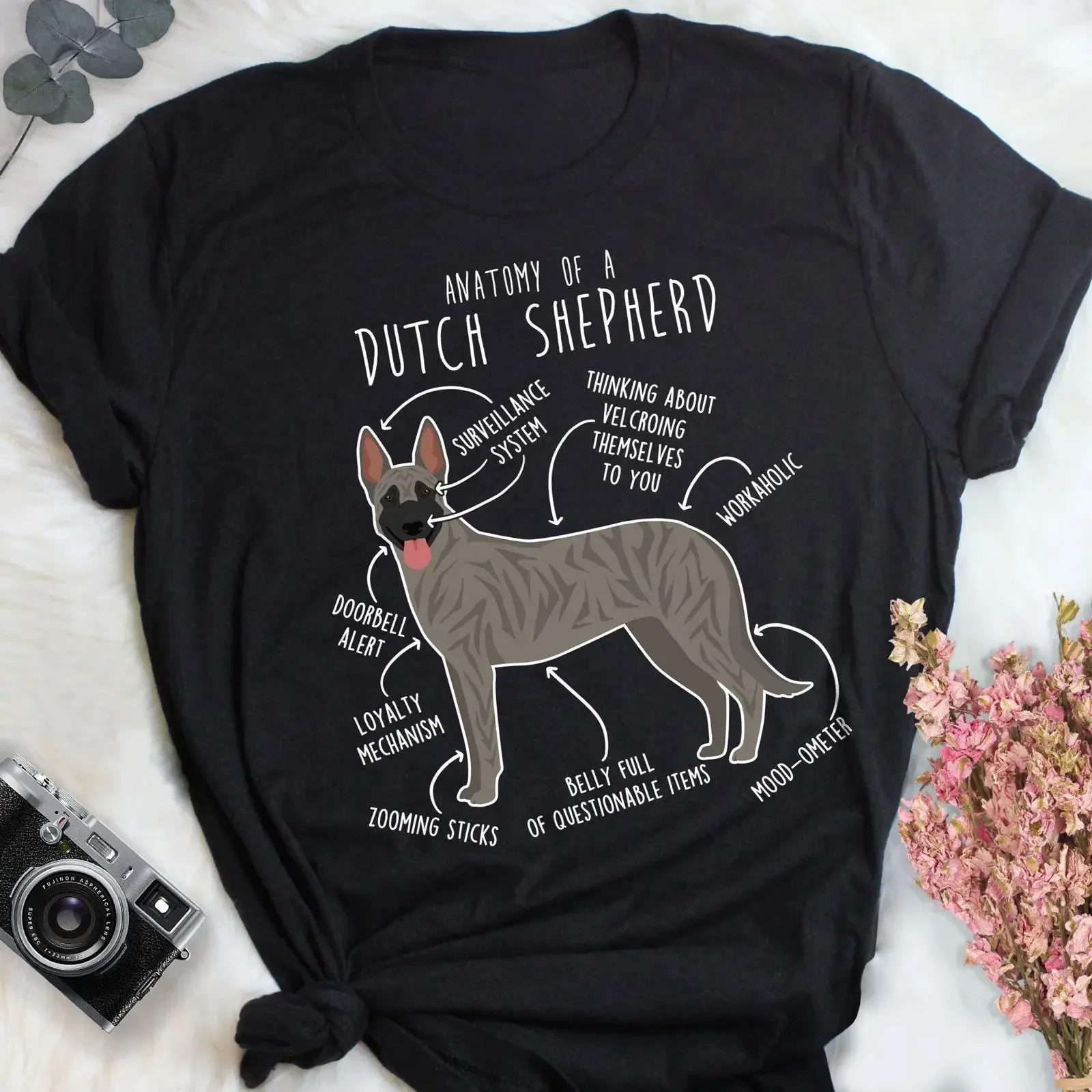 Funny Anatomy of Dutch Shepherd T Shirt Cute Dog Lover for Mom Dad Hollandse Herder Casual Pet vintage Washed fashion homme