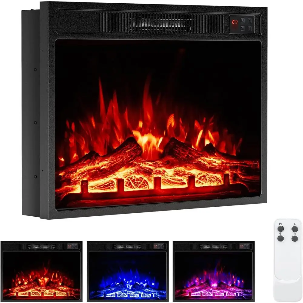 

23 Electric Fireplace with Remote, 5,000 BTUs, 3 Color and Brightness Settings, Recessed Heater, 1-8H Timer, Safety Features