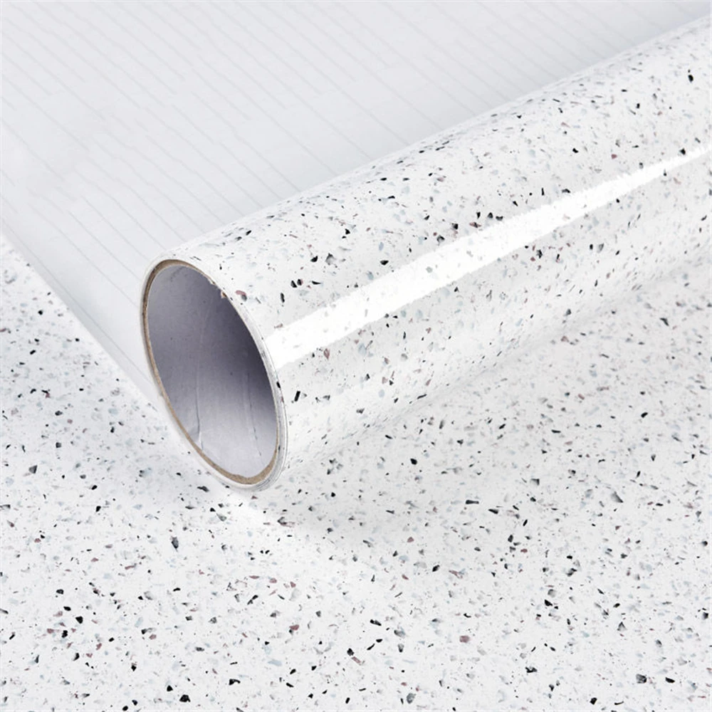 Waterproof Oil-Proof Off-white Terrazzo Wallpaper Contact Paper PVC Self Adhesive Bathroom Kitchen Countertop Home Improvement