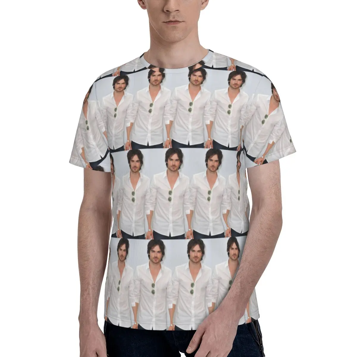Soft Ian Somerhalder Damon Salvatore T-Shirt for Men Cotton T Shirts Men's Tees Short Round Neck Summer Clothes Tops