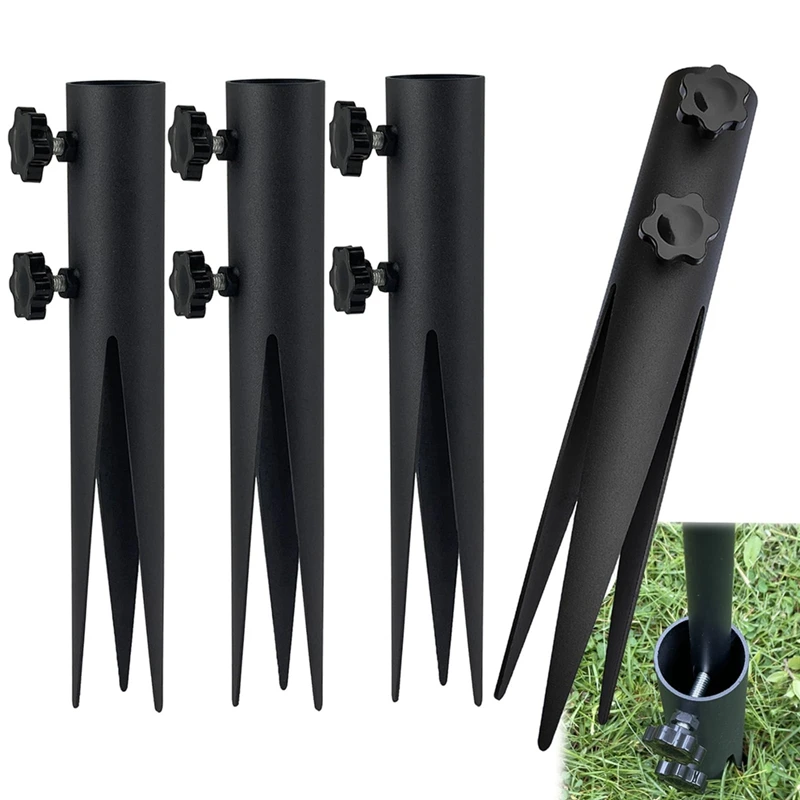 4 PCS Steel Torch Stakes, Garden Stakes For Outdoor Lights, Black Ground Spike Replacement Stakes For Solar Lights