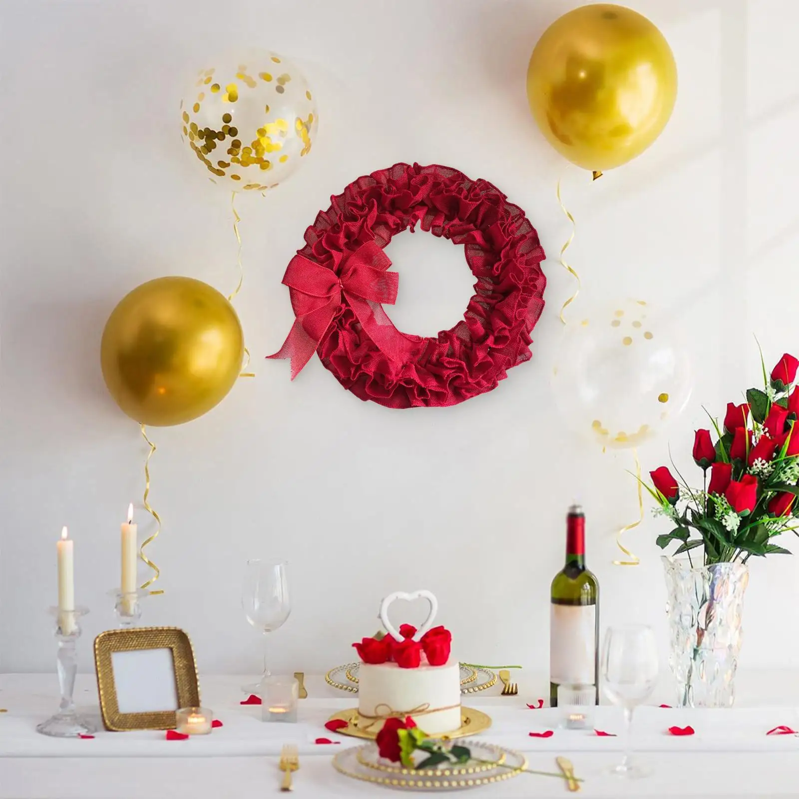 

Decorative Lightweight Valentines Wreath Ruffled Bow for Front Door Anniversary Wedding Party and Home Wall Decor