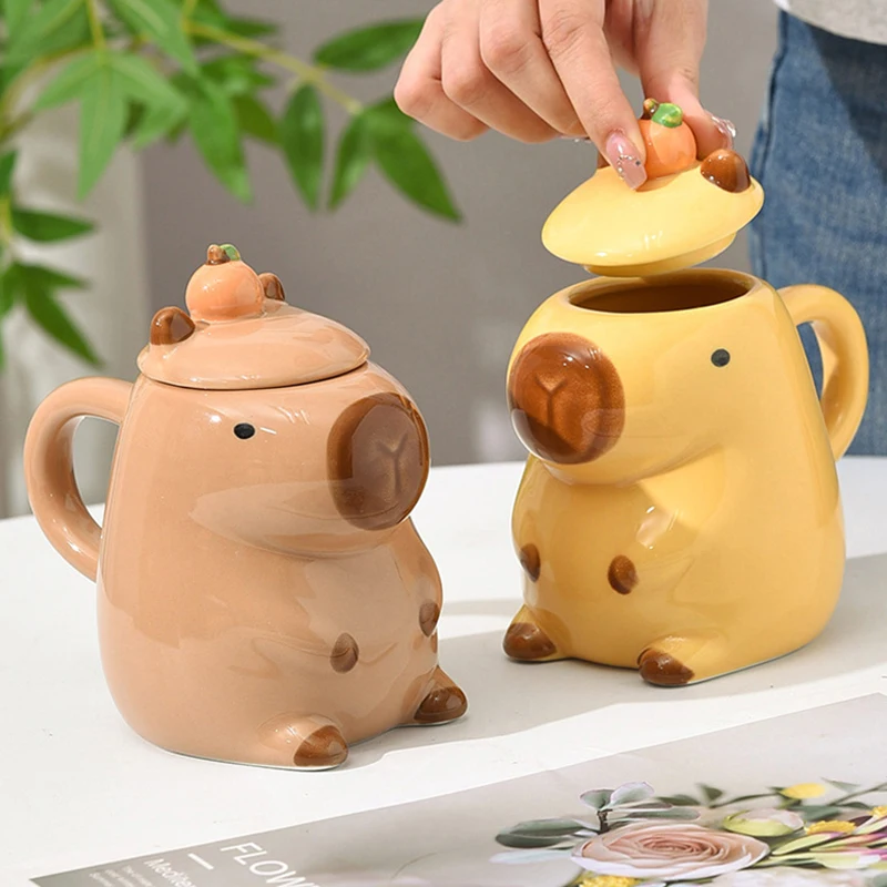 3D Capybara Mug Ceramic Coffee Mug Cartoon Capybara Couple Cup With Handle And Lid Funny Tea Cup Girls Gift Party Photo Prop