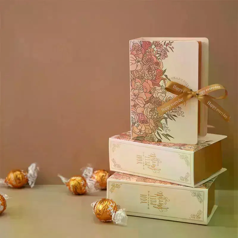 Simple Book Shape Gift Box With Ribbon Paperboard Material Present Packaging Box DIY Candy Packaging Box Wedding Birthday