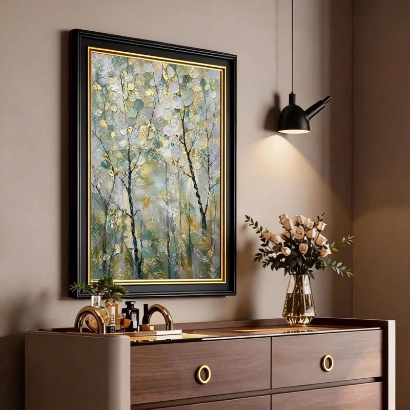 Luxury Abstract Wall Poster Gold Sliver Money Trees Pure Handmade Oil Painting On Canvas Mural For Living Room Home Decoration