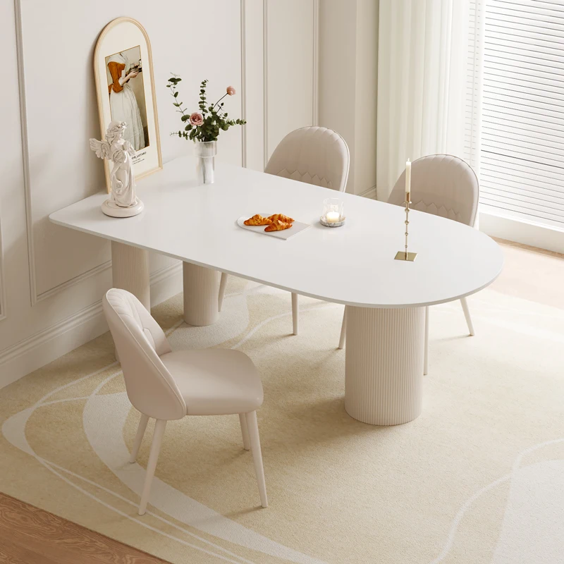 Rock Slab Island Dining Table Integrated Small Apartment Household Family Cream Style Dining Table And Chairs