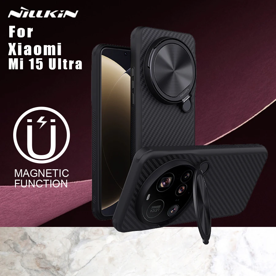 

Чехол для Xiaomi Mi 15 Ultra 5G, магнитный чехол Nillkin Carbo, оптоволоконная опора 360, полная защита камеры, задняя крышка для Mi 15 Ultra