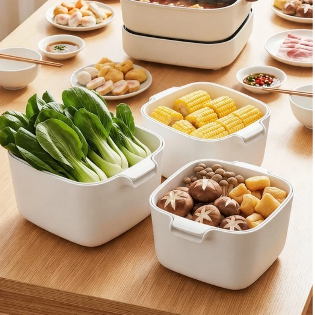 Detachable Dual Layer White Colander Rinse Fruits Veggies Soak Cereals Beans Dorm Kitchen Food Prep Drain Basket Gadgets