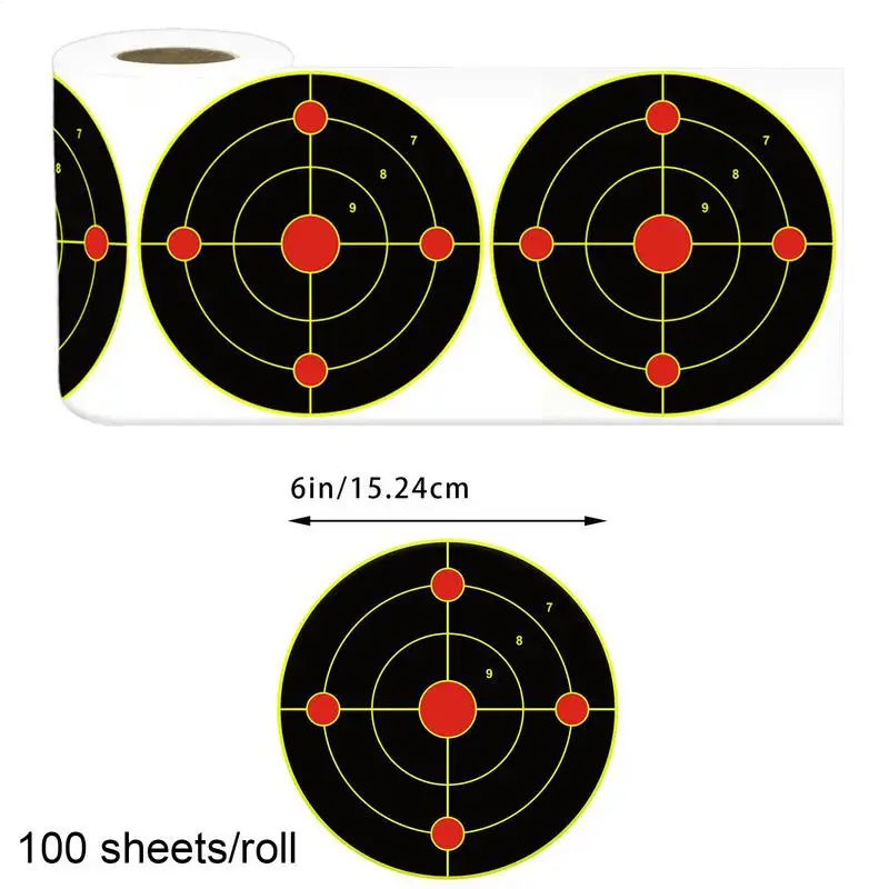 Gama de objetivos contra salpicaduras, 100 hojas, pegatinas de objetivo reactivas, portería contra salpicaduras de 6 pulgadas, ver fácilmente tus disparos, ráfaga fluorescente brillante