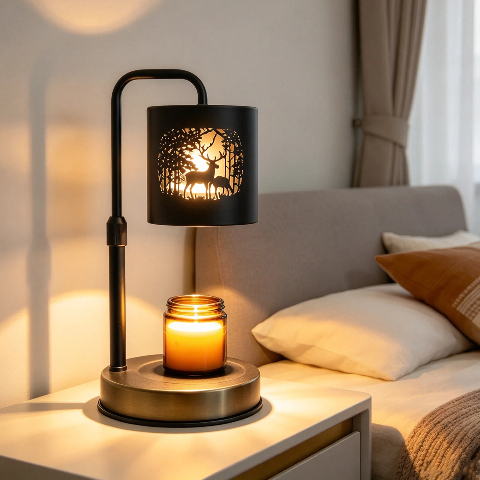 Black Owl reindeeroky Decor Timer & Dimmer Candle Warmer Lamp, Matte Black Metal Goth Christmas Table Lamp,2 Light Bulbs Include