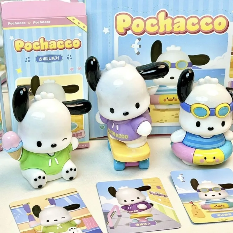 Sanrio Pochacco Series Desktop Decoração Ornamentos, bonecos bonitos e criativos dos desenhos animados, Figuras Toy, Caixa cega, Moda, Novo