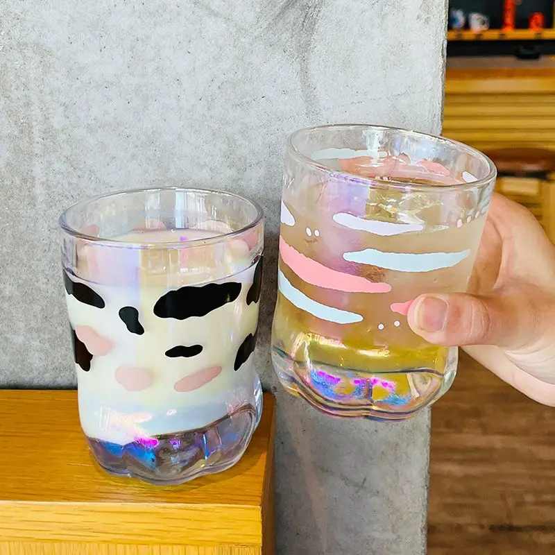 Cartoon Glass Colorful Cute Tiger Claw Cup 330ml Water Cups Couple Office Glasses Home Breakfast Milk Cup Drinkware