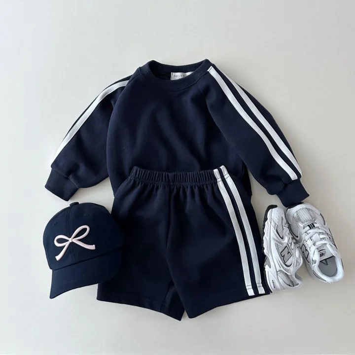 2024 Autumn New Children Long Sleeve Sports Set Boys Girls Sweatshirt + Shorts 2pcs Suit Kids Striped Patchwork Casual Outfits