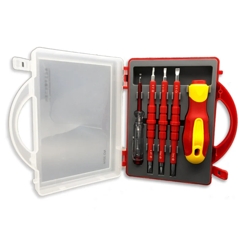 طقم مفك براغي معزول 5 في 1 مفك براغي متعدد الوظائف ثنائي الغرض مع قلم كهربائي مع مغناطيسي A62X