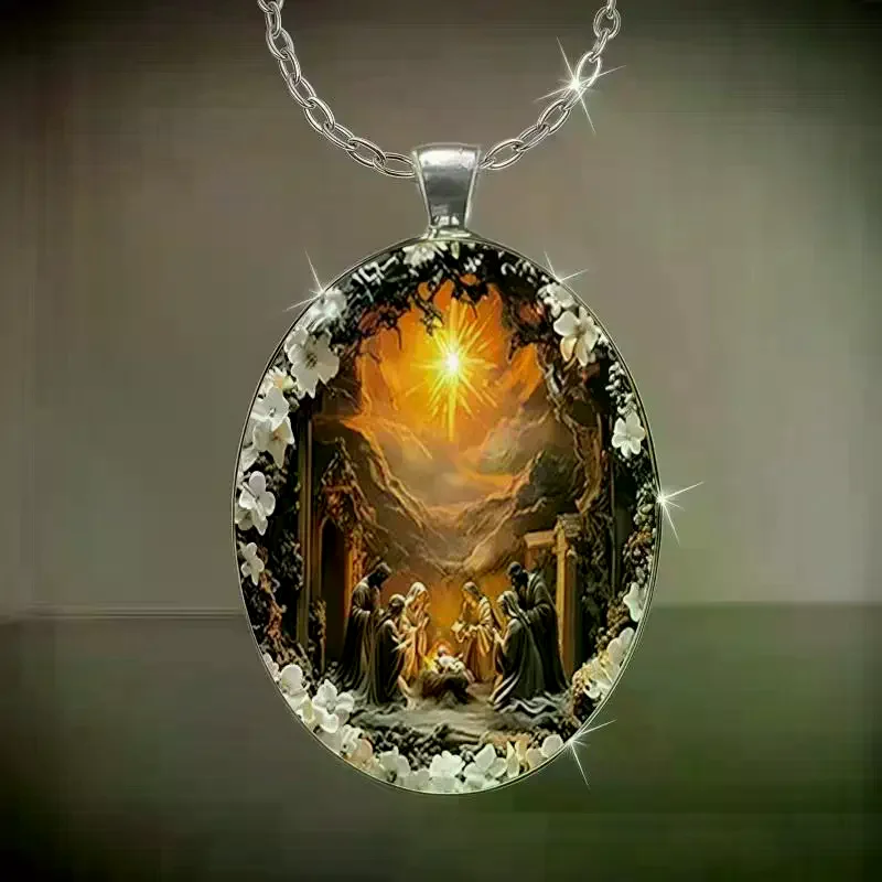 Retro Elegant Geometry Oval Organic Glass Pendant Necklace For Men Women Friends Christmas Easter Daily Wear Creative Jewelry