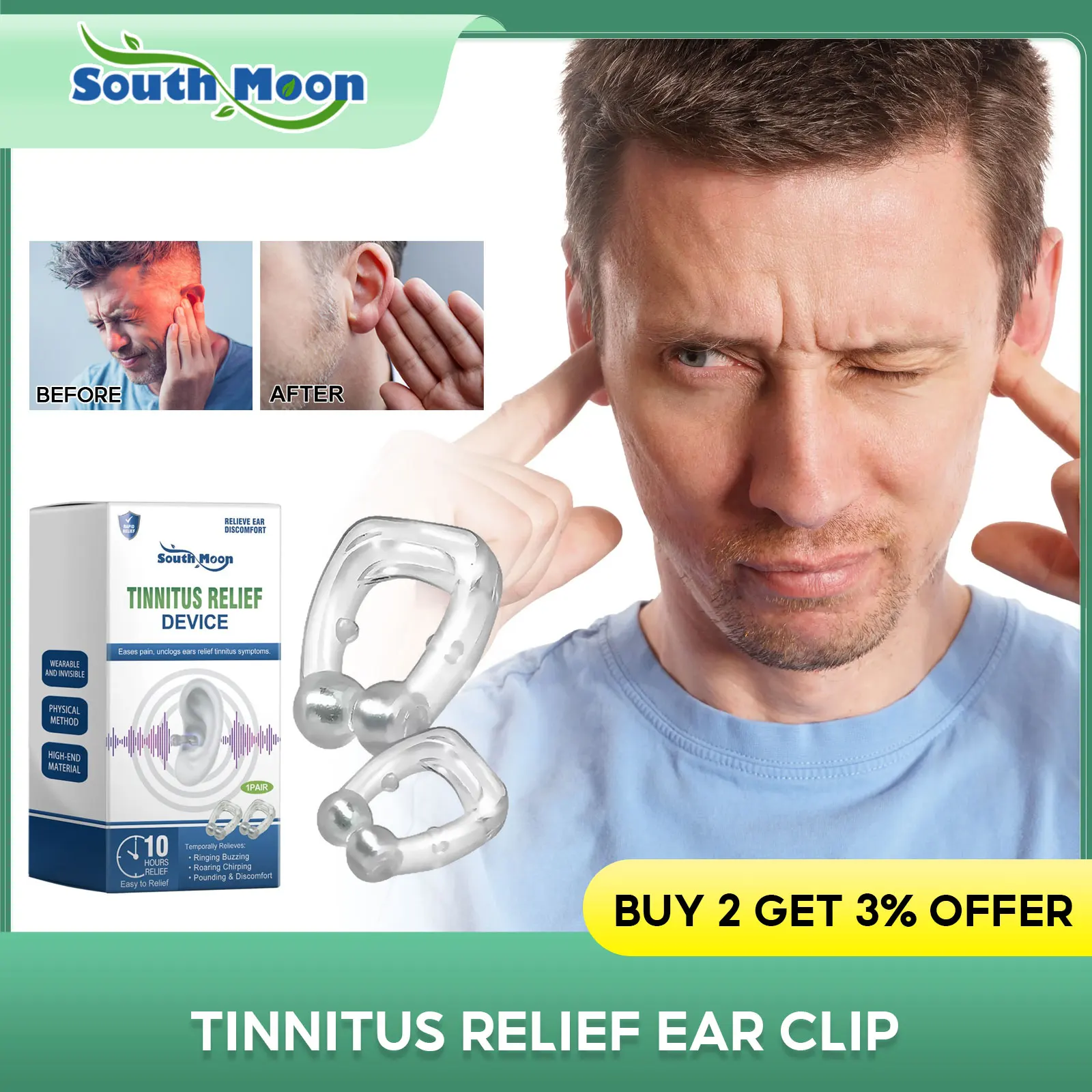 

Tinnitus Relief Ear Clip Portable Reduce Noise Anti Ringing Ear Cuff Relief Earache Pressure Protect Hearing Calming Ears Tool