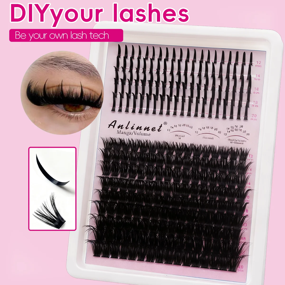 14 rows of large capacity thick false eyelashes, makeup eyelashes, extended single cluster eyelashes,  3D Eyelash extension tool