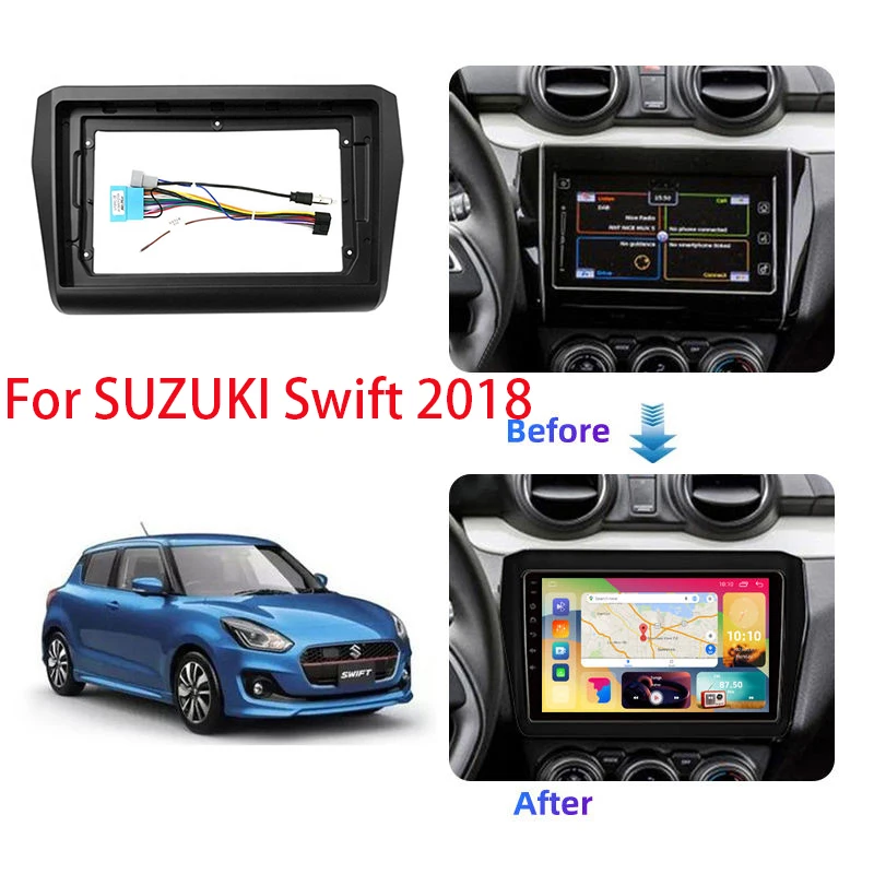 

9-дюймовая Автомобильная радиоустановка Fascia Для SUZUKI Swift 2018, автомобильная стереосистема из АБС-пластика, монтажная панель, лицевая панель, рамка, комплект для приборной панели