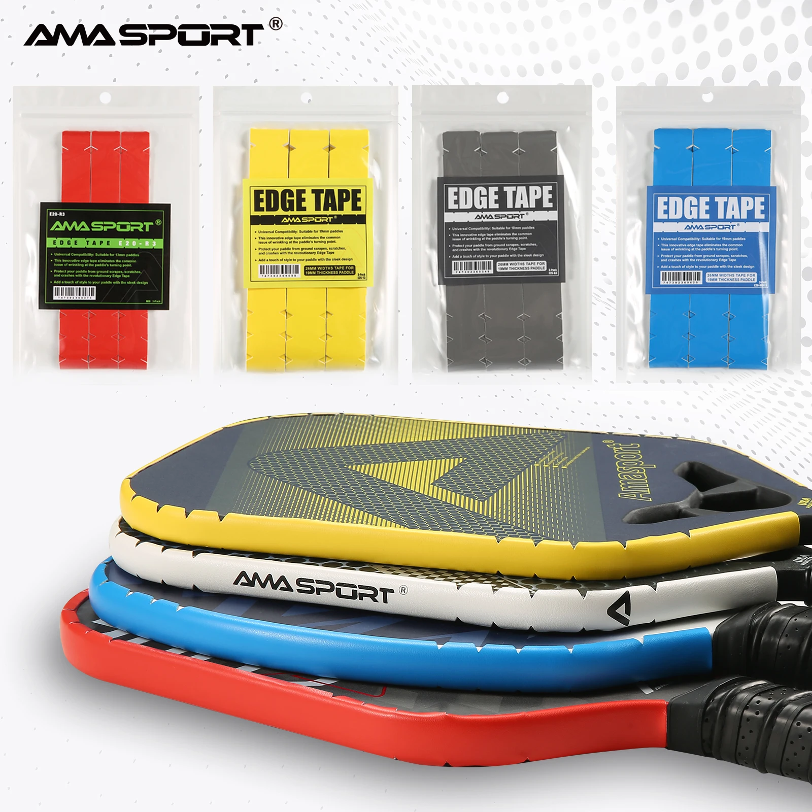 AMASPORT Pickleball Paddle Protection Tape 20mm/23mm/26mm Paddle Head Edge Guard Raquete Fitas de proteção de borda