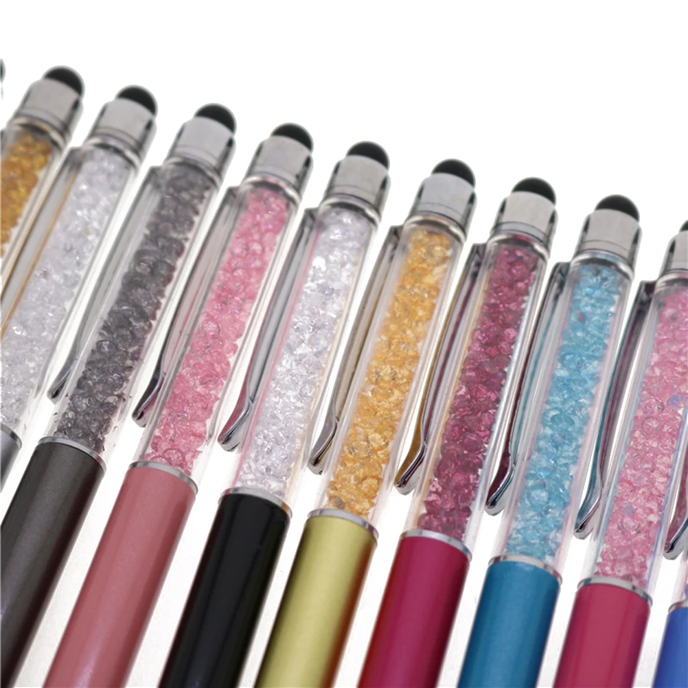 

2pcs Crystal Pens For Touch Screen Devices Multifunctional Stylus Ballpoint Pen Retractable Metal Body Compatible With Ipad