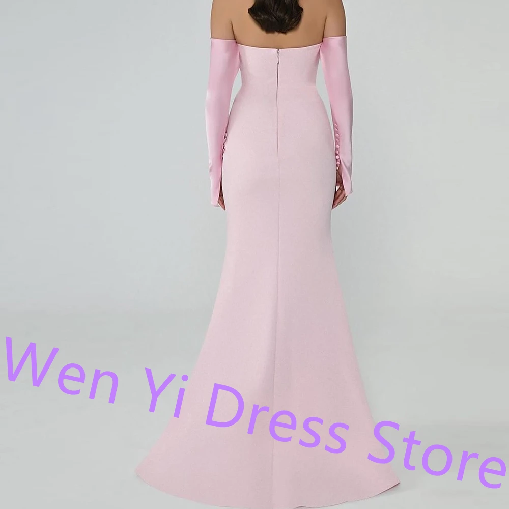 Customized Classic and Formal Mermaid Detachable Sleeve Evening Dresses Pink Jersey 3/4 Sleeves Strapless Floor Length Prom Gown