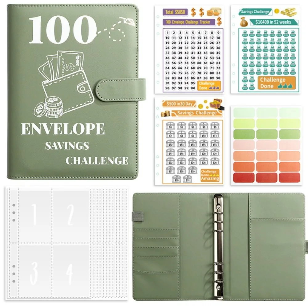 Save Money 100 Envelopes Money Saving Challeng PU Large Capacity Mini Binder Savings Challenge Reusable Waterproof Budget Binder