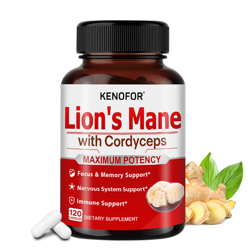 Lion’s Mane Nootropic Brain Supplement - with Cordyceps, Ashwagandha, L-Theanine - Reduces Stress and Enhances Memory