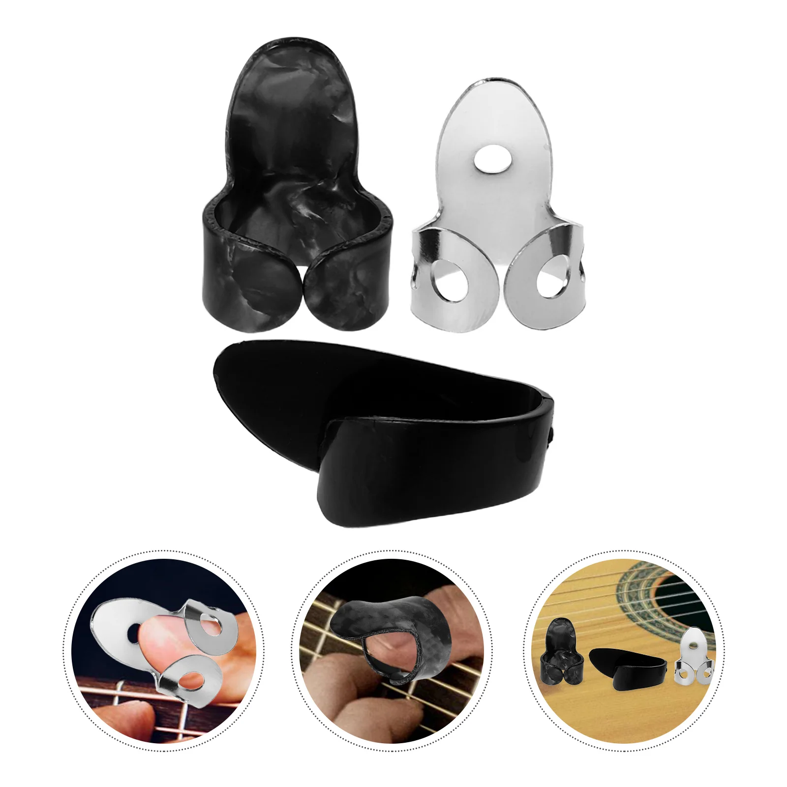 

1Set Guitar Finger Picks Set with Thumb Guards Steel Finger Caps for Bass Ukulele Banjo Players Precision Control Style