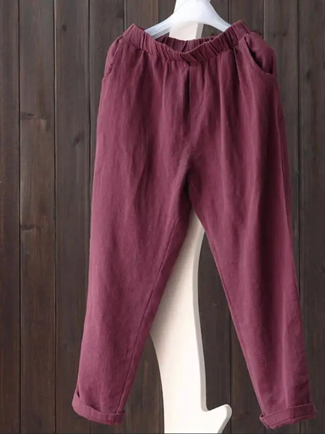 루즈핏 코튼 린넨 당근 팬츠 나인 포인트 캐주얼 팬츠 여성 여름 순면 린넨 하렘 팬츠 빈티지 코튼 린넨 루즈핏