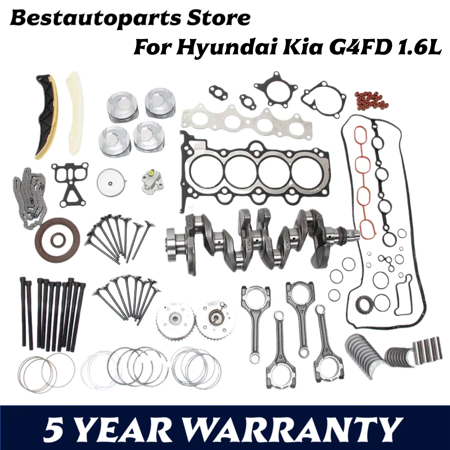 G4FD Engine Rebuild Gasket Piston Crankshaft Bearing Set Timing Chain Kit Fit 1.6 L L4 For Hyundai Accent Veloster Kia Soul 1.6L