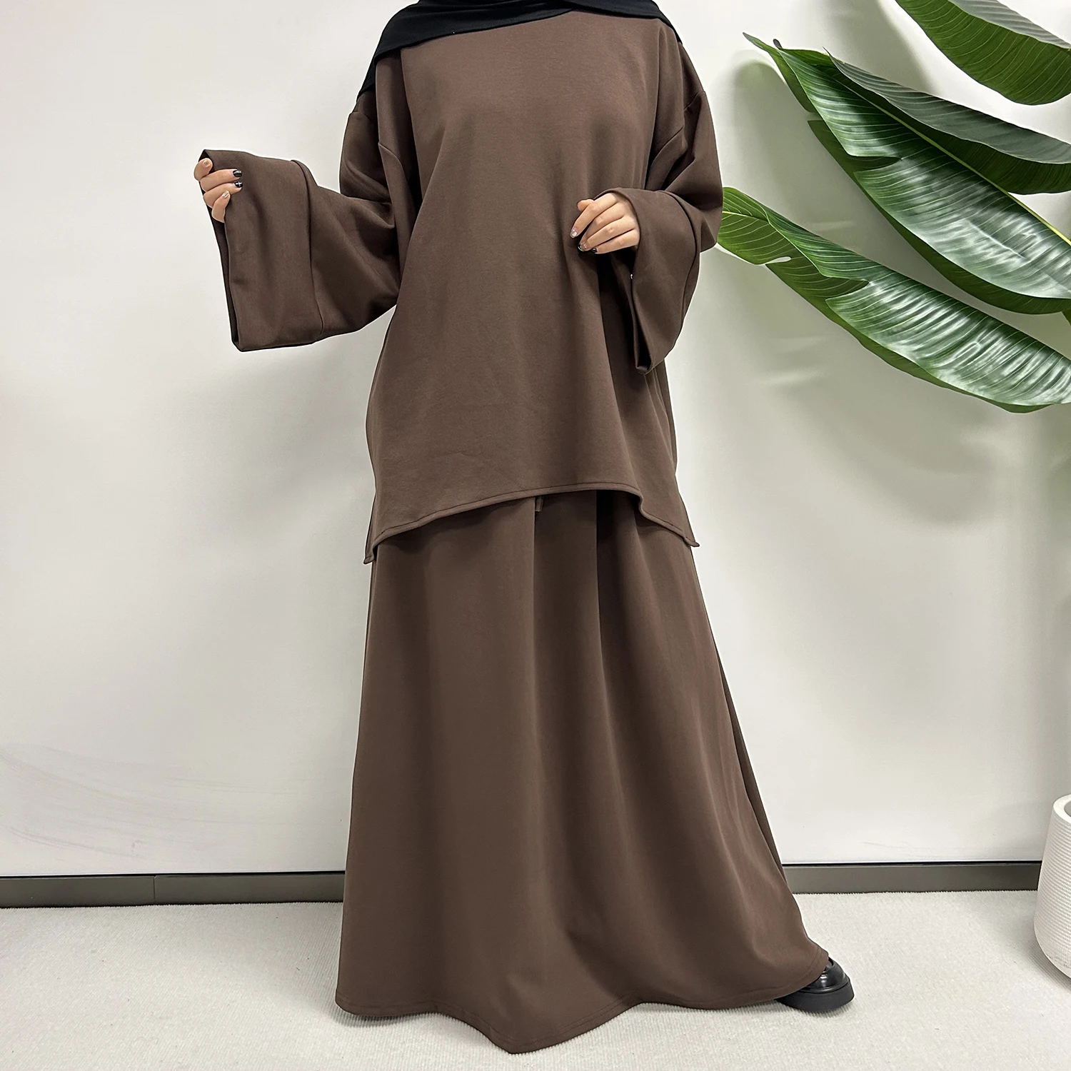 Modest Co Ords Set Women Muslim Cotton 2 Piece Abaya Skirt with Pockets Wysokiej jakości jesienno-zimowa gruba ciepła islamska Dubaj Luksusowy