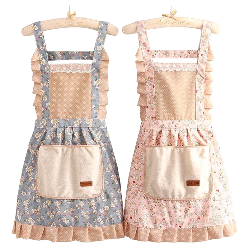 Grembiule da cucina antiolio in tela di cotone floreale per donna con tasche e cintura in vita regolabile Grembiule con bavaglino senza maniche impermeabile