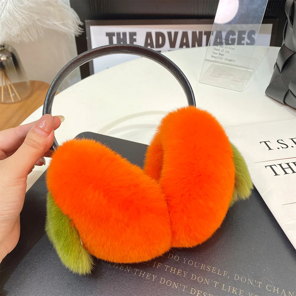 Natural 100% Rex Rabbit Fur Earmuff Women\'s Autumn and Winter Warm Earmuffs Ear Cover Ear Warmer  Ear Muffs Winter Ear Warmers