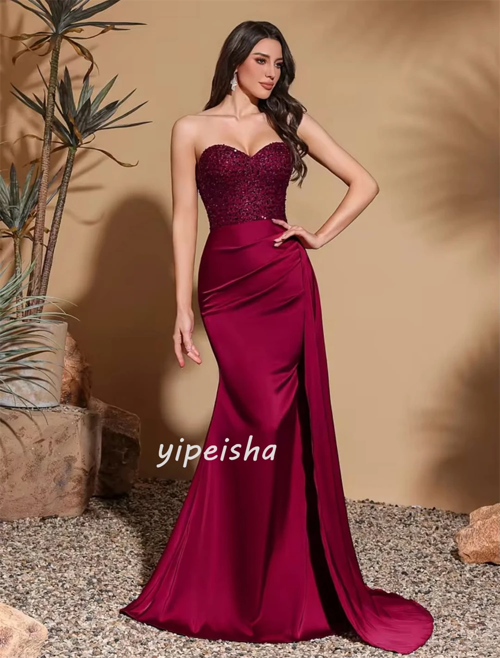 Индивидуальные современные стильные модные длинные платья русалки без бретелек с блестками и бисером, платья на заказ, доступные подходящие размеры