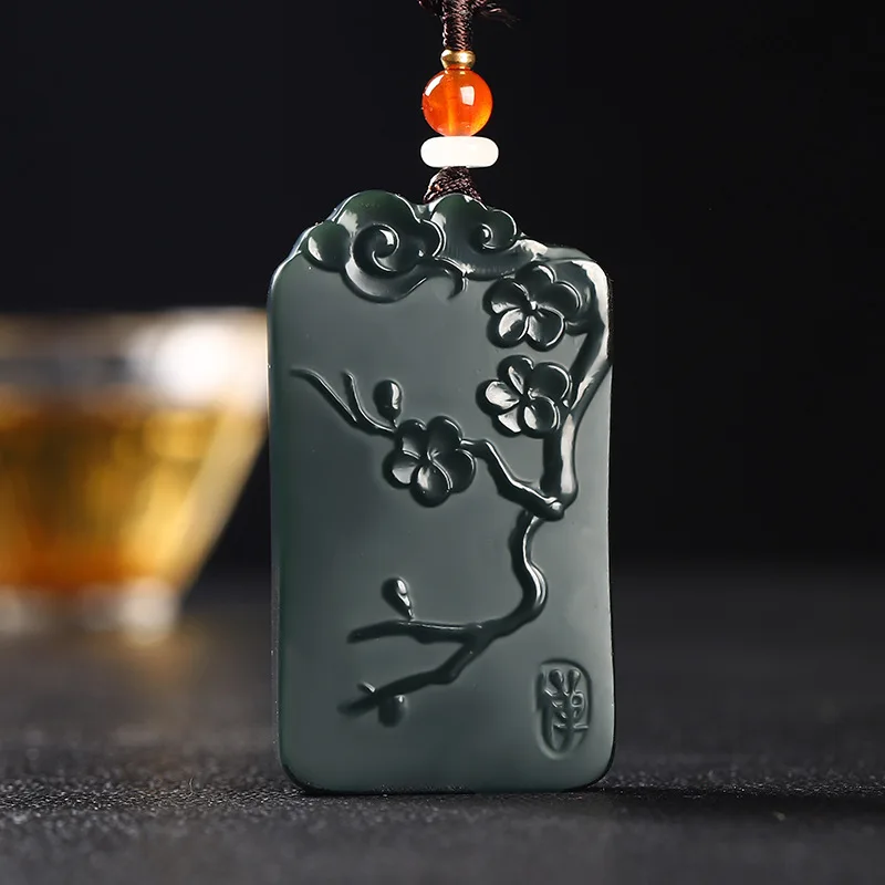 Gray Jade Plum Blossoms Orchids Bamboo and Chrysanthemum Brand Pendant Bright Fine Material Natural Xinjiang Hetian Jade Pendant