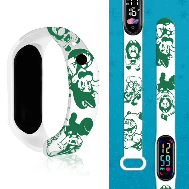 Детские часы Mario Bros, фигурки Луиджи, принцесса, персик, Йоши Боусер, детский спортивный браслет, водонепроницаемые цифровые часы