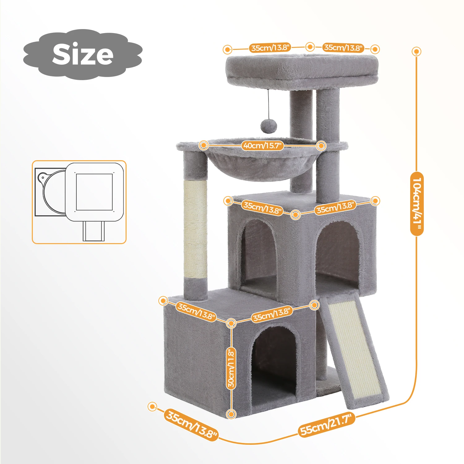 Grote kattenboom voor binnenkatten, kattentoren op meerdere niveaus met sisal krabpaal, 2 ruime appartementen, kattenkrabpad, kattenspeelgoed