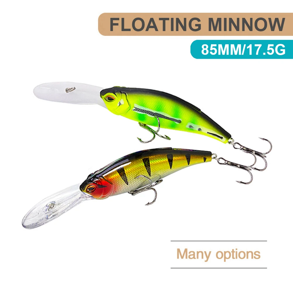 

ABS Deep Diving Long Tongue Long Casting Freshwater Hard Bait 1pcs 85mm 17.5g 3D Fish Eye Lures Artificial Lures 8 Colours Lures
