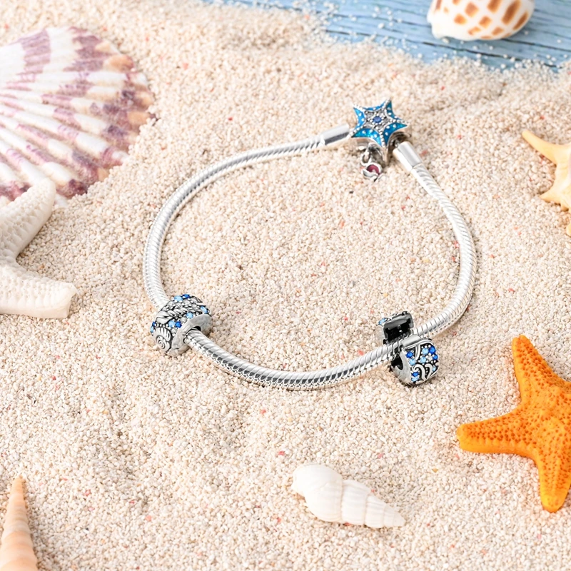 925 Sterling Silver Conch Clasp CZ pave Marine Organism Clip Charms Beads Stopper Fit Original Bracelet Women Jewelry Clips