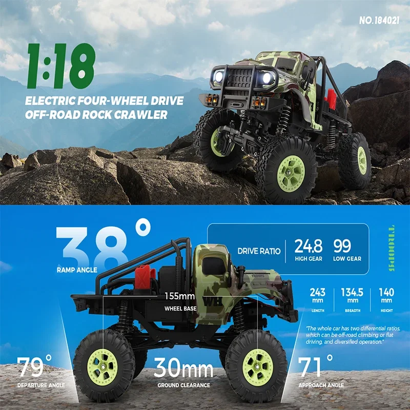 WLtoys 184021 Rc Car 4WD Electric Off-Road Climbing Car 1:18 Remote Control High-Speed Climbing Crawler Vehicle Toys for Kids