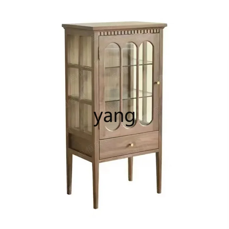 

LTT American retro solid wood wine cabinet modern simple living room glass display cabinet dining side locker