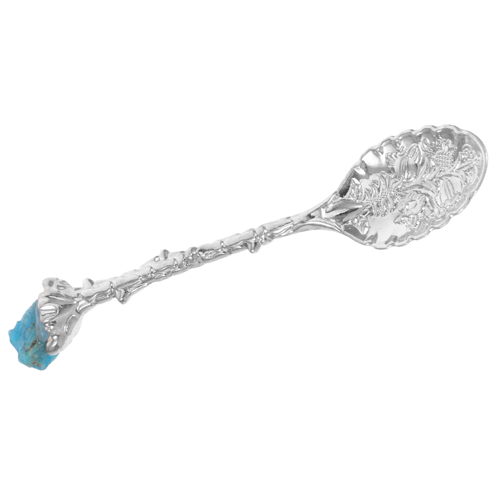 

Crystal Spoon Apatite Raw Carved Dessert Coffee Scoop Decorative Kitchen Tool Silver Color Food Accessory Creative